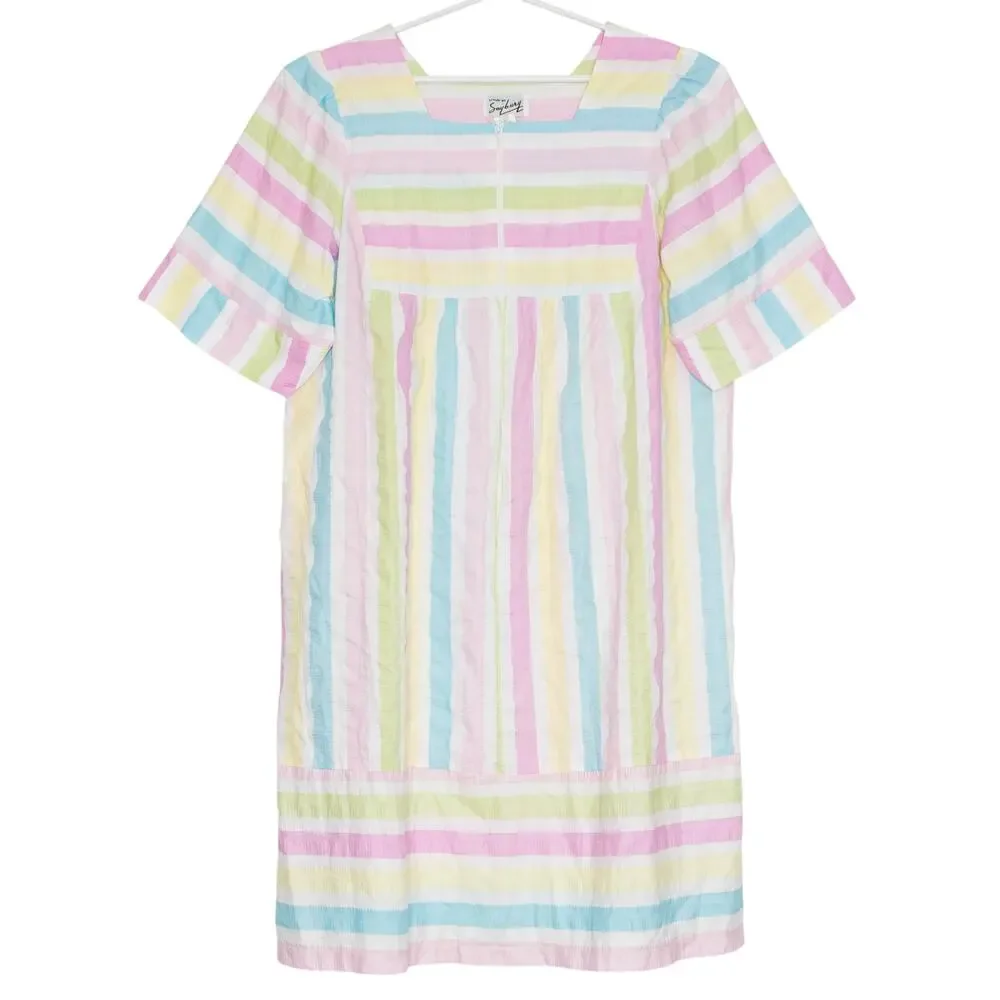 Vintage Nightgown Cottagecore Coquette Fairy Grandma Retro Zip Stripe Rainbow 1X